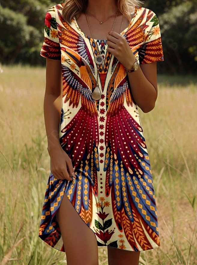 Isla™ – Jurk met Indiaas geïnspireerde print en ronde hals