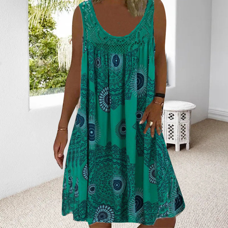 Breezia™ – Mouwloze zomerjurk met print en kantdetails