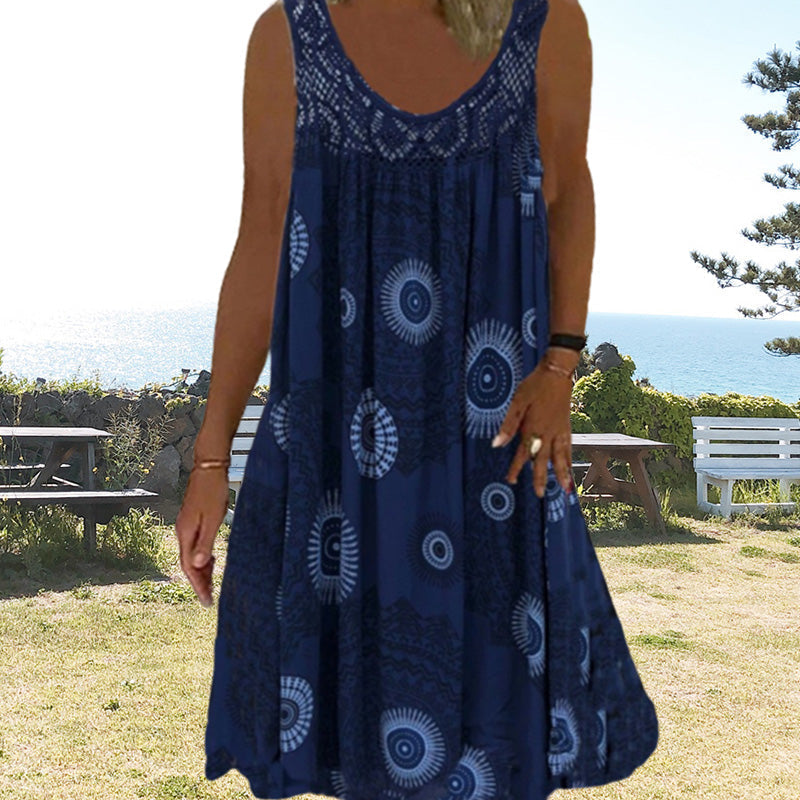Breezia™ – Mouwloze zomerjurk met print en kantdetails