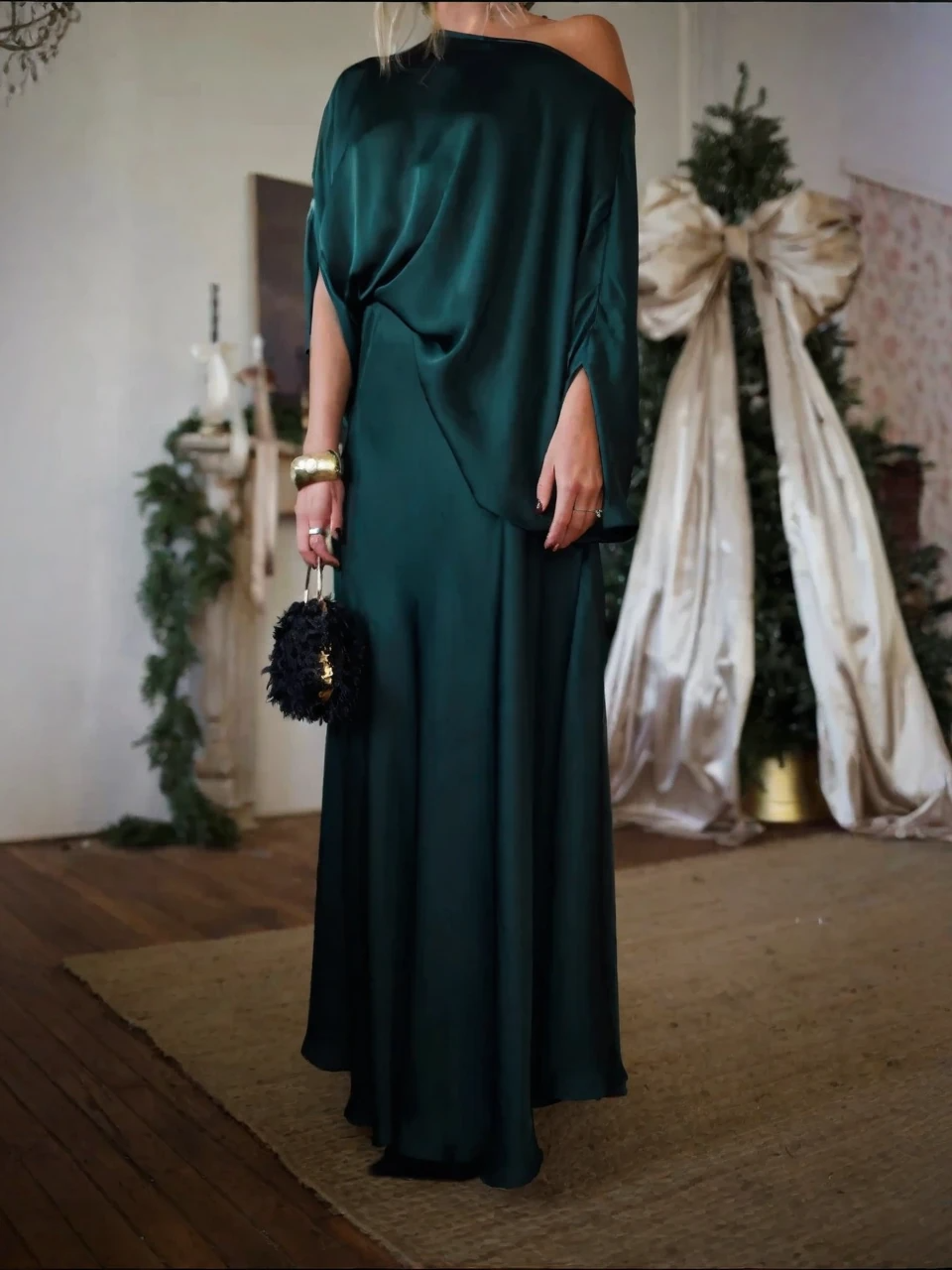 Alfy™ - Combineerbare top met drapering en maxi A-lijn rok