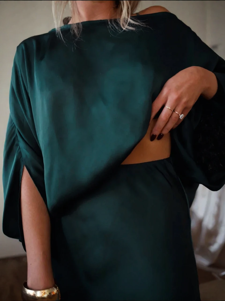 Alfy™ - Combineerbare top met drapering en maxi A-lijn rok