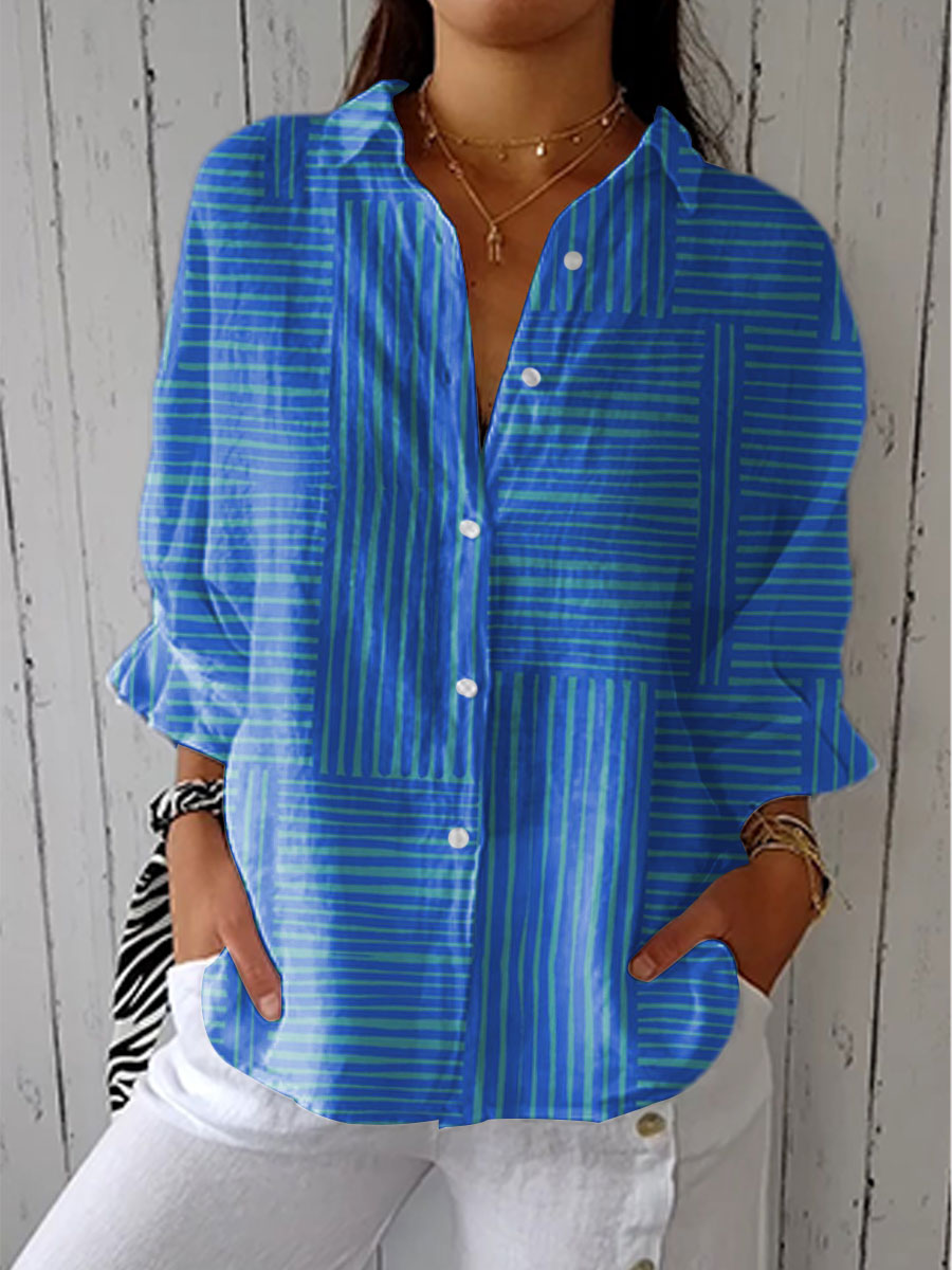 Feline | Azuurblauw Streep Blouse