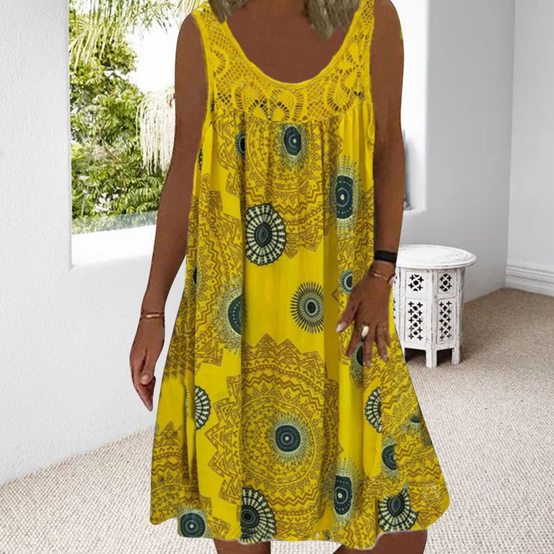 Breezia™ – Mouwloze zomerjurk met print en kantdetails