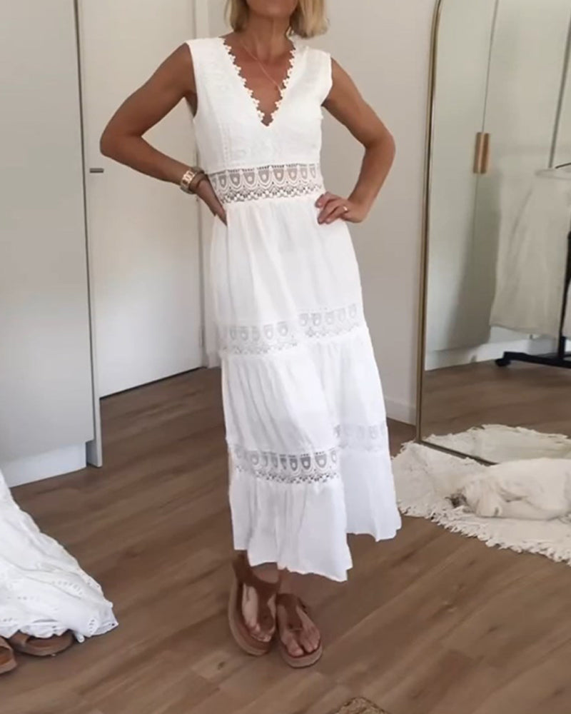 Sora™ – Mouwloze boho midi-jurk met kantdetails