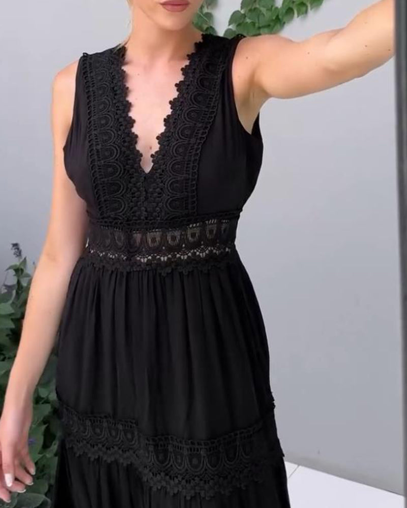 Sora™ – Mouwloze boho midi-jurk met kantdetails
