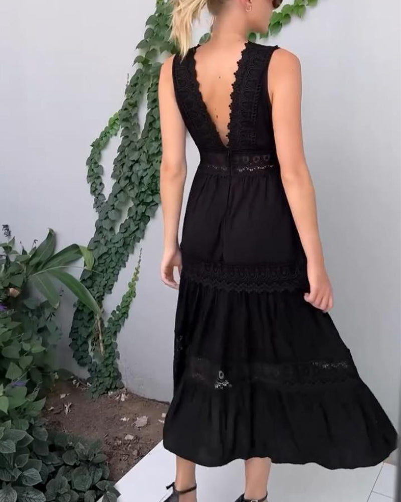Sora™ – Mouwloze boho midi-jurk met kantdetails