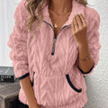 Harper | Roze Pluizige Sweatshirt met Halve Rits en Zakken